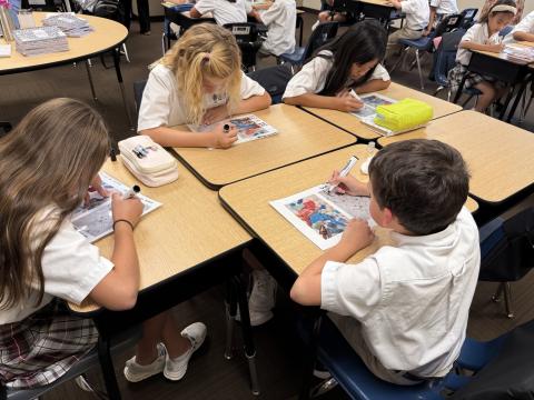 Children working at tables