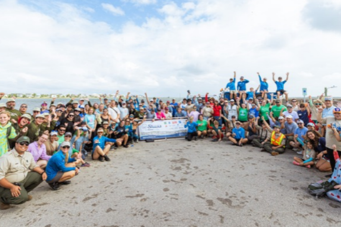 136 volunteers gathered at Goose Island State Park in Rockport for the first fall Community Oyster Reef Restoration Event hosted by the Sink Your Shucks™ Oyster Shell Recycling Program.